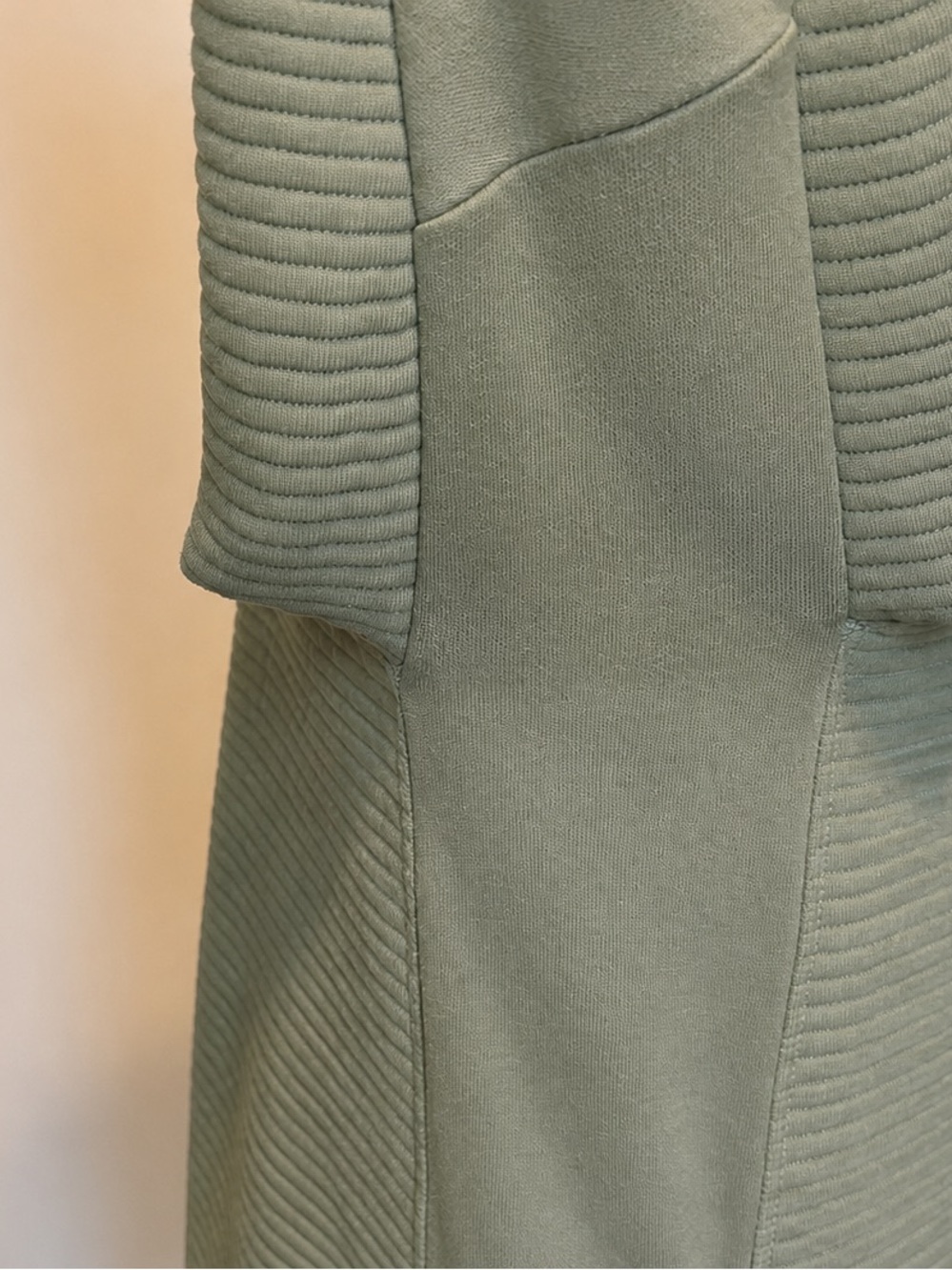 Sage Green Ribbed Funnel Neck Pullover Sweatshirt with Thumbholes - Picture 3 of 8